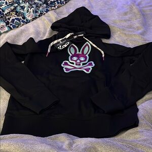 Psycho Bunny Black Men’s Bailey Popover Hoodie with Purple and Blue Logo - L